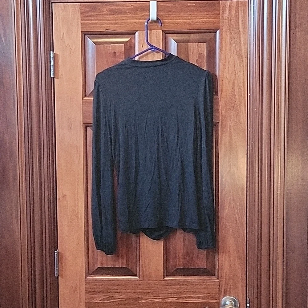 Grace Karin Long Sleeve Ruched Fitted Blouse Size Medium Black NWT - Picture 2 of 3